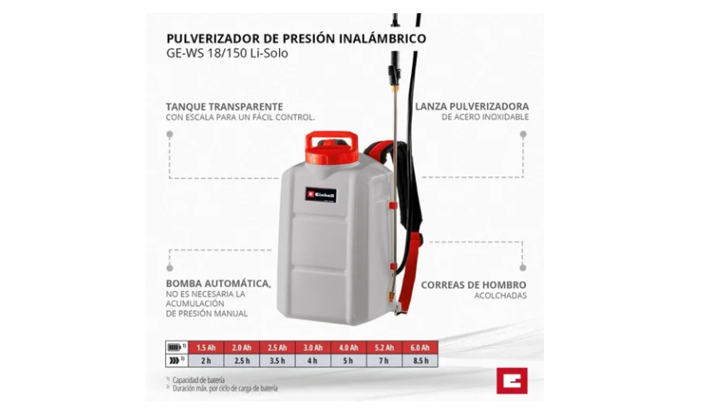 Pulverizador EINHELL inalambrico ge-ws 18/150 LI solo