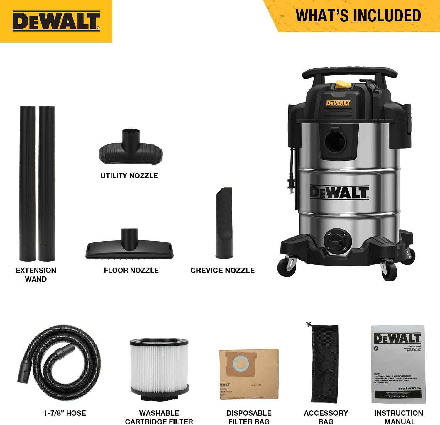 Aspiradora polvo-liquido dewalt 30LTS 1050W 3 - 1 DXV30SA
